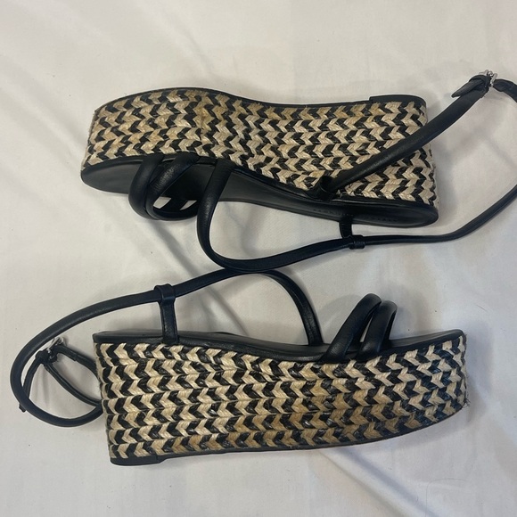 REBECCA MINKOFF Black Platform Jute Wrapped Strap Ankle Strap Josefia Wedge 8.5 - Picture 6 of 8